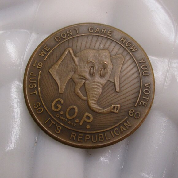 NIXON LODGE 1960 Presidential Election Gold Challenge Coin ~ GOP Republican Coin - Picture 5 of 14
